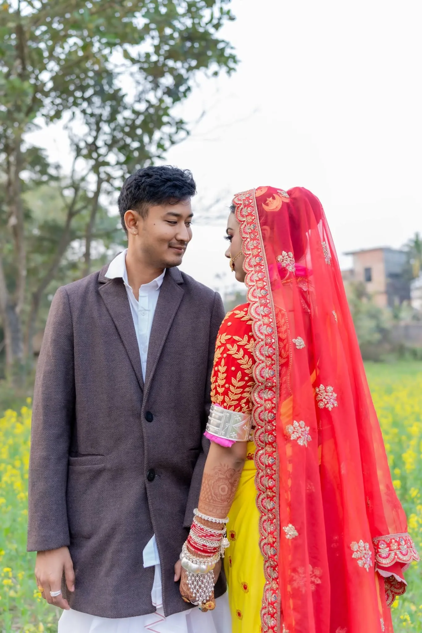 Bridge and groom looking at each other