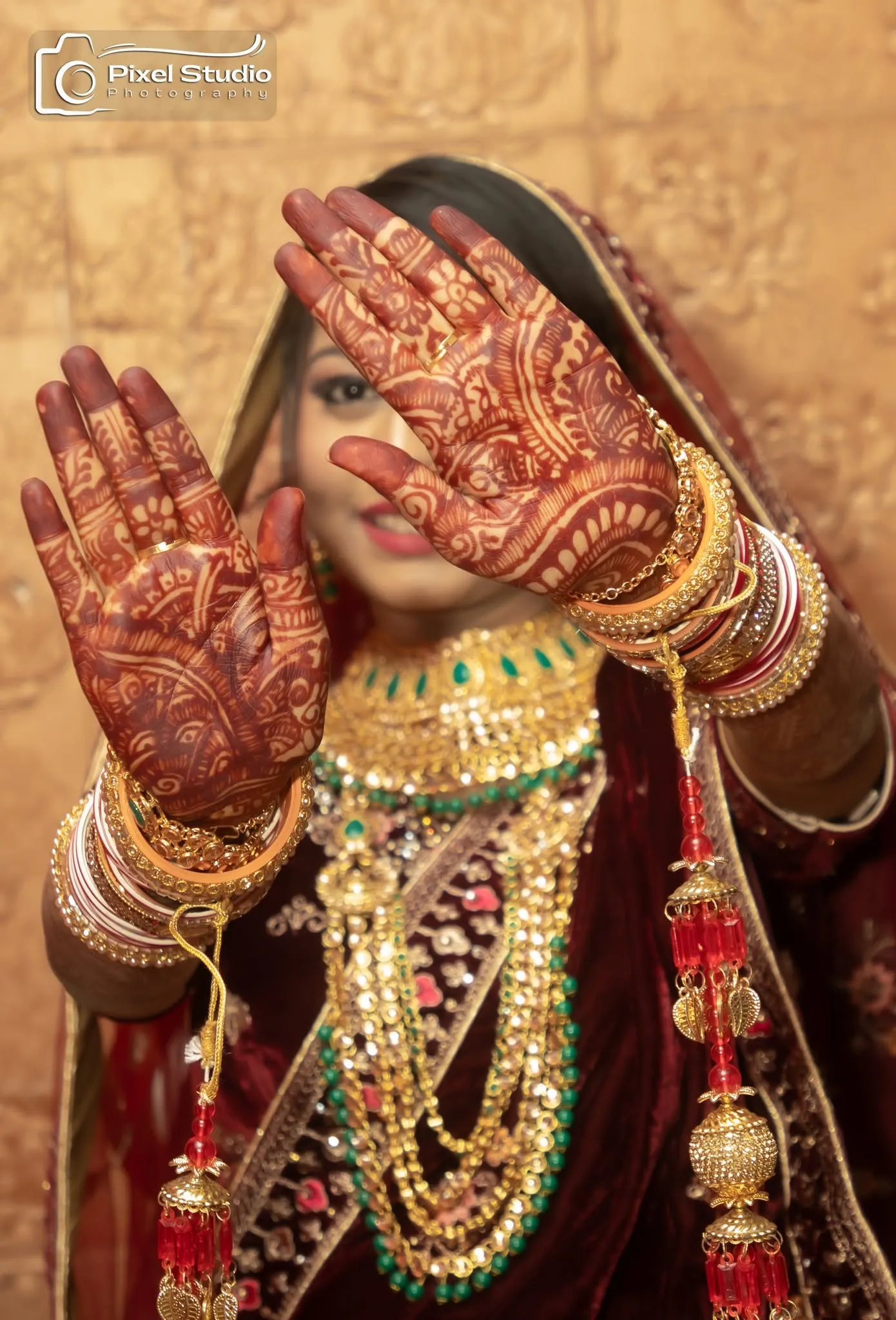 Bridge showing mehendi on hands